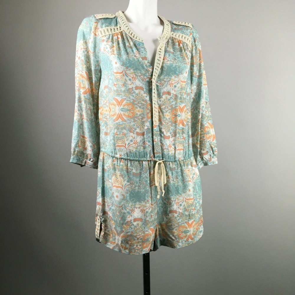 🌈Intermix Blue Paisley Lace Trim Print Romper - Picture 1 of 7